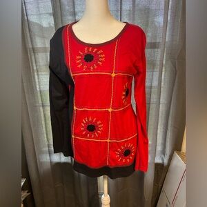 Desigual Sunflower Embroidered Red and Black Blouse